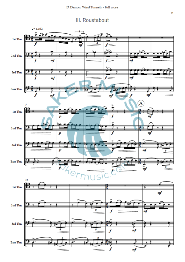 WIND TUNNELS Dave Deason - Noten für Posaunen Quartett (4 Stimmig)