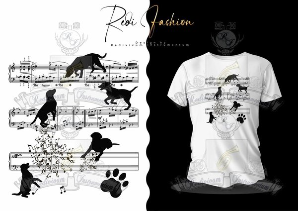 T-Shirt Chaos der Labradore / Hunde auf Notenblatt Tier-Serie